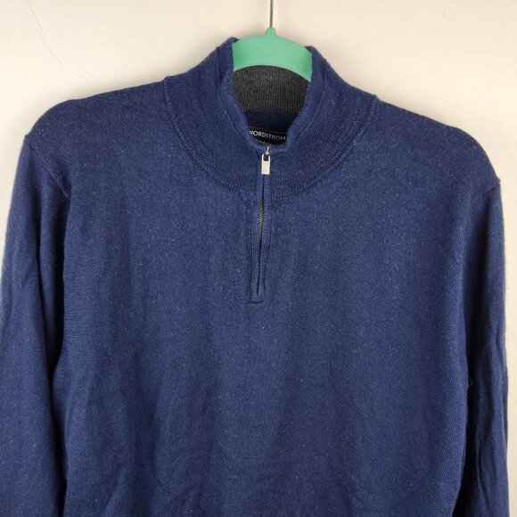 Nordstrom Washable Merino Wool Quarter Zip Lightweight Knit Sweater Navy Blue XL - Picture 3 of 9